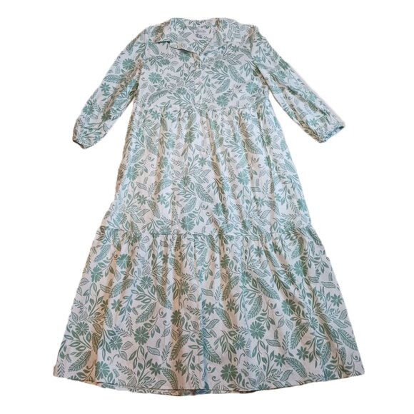 Tahari Arthur S. Levine Womens Large Dress Green/White Midi 3/4 Sleeve Floral - Picture 2 of 5